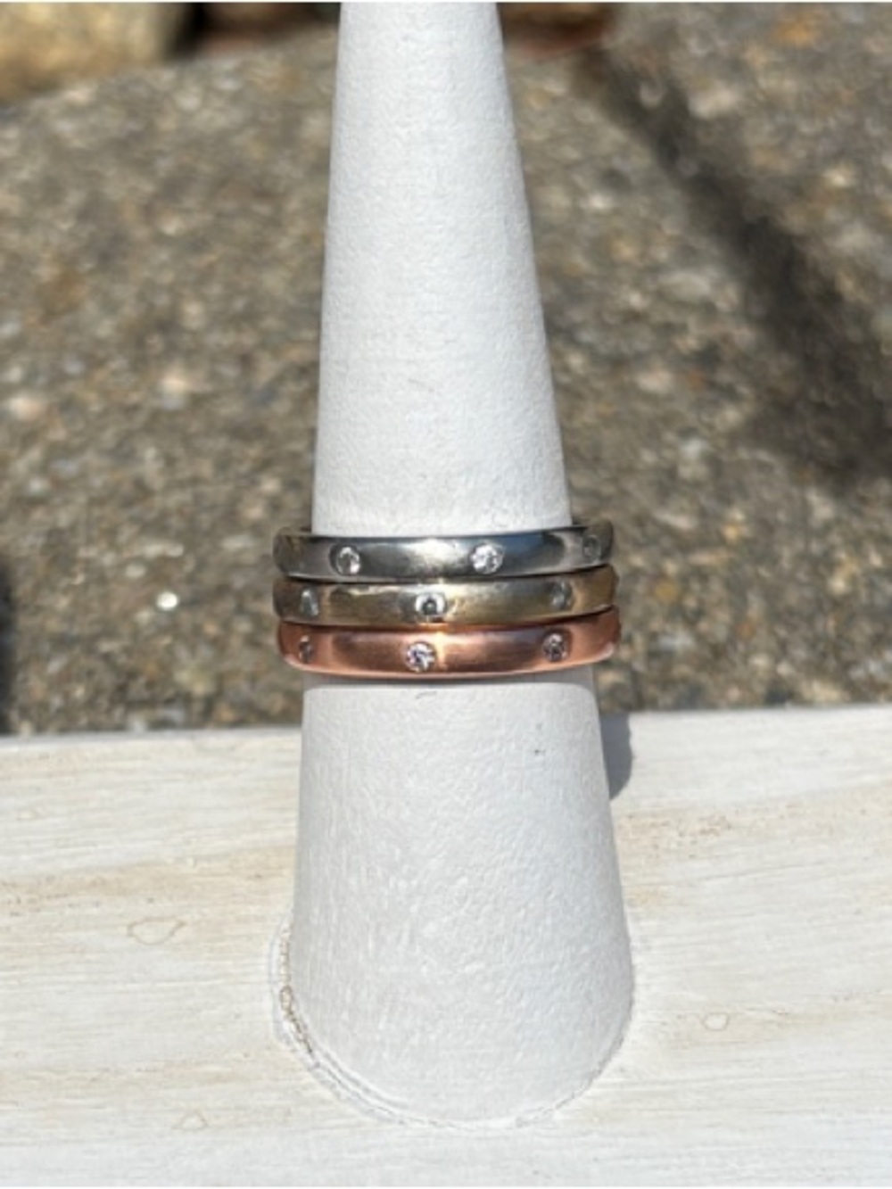 Park Lane “Jewel” Tri-Tone Matte Stackable Ring Set with Clear Stones